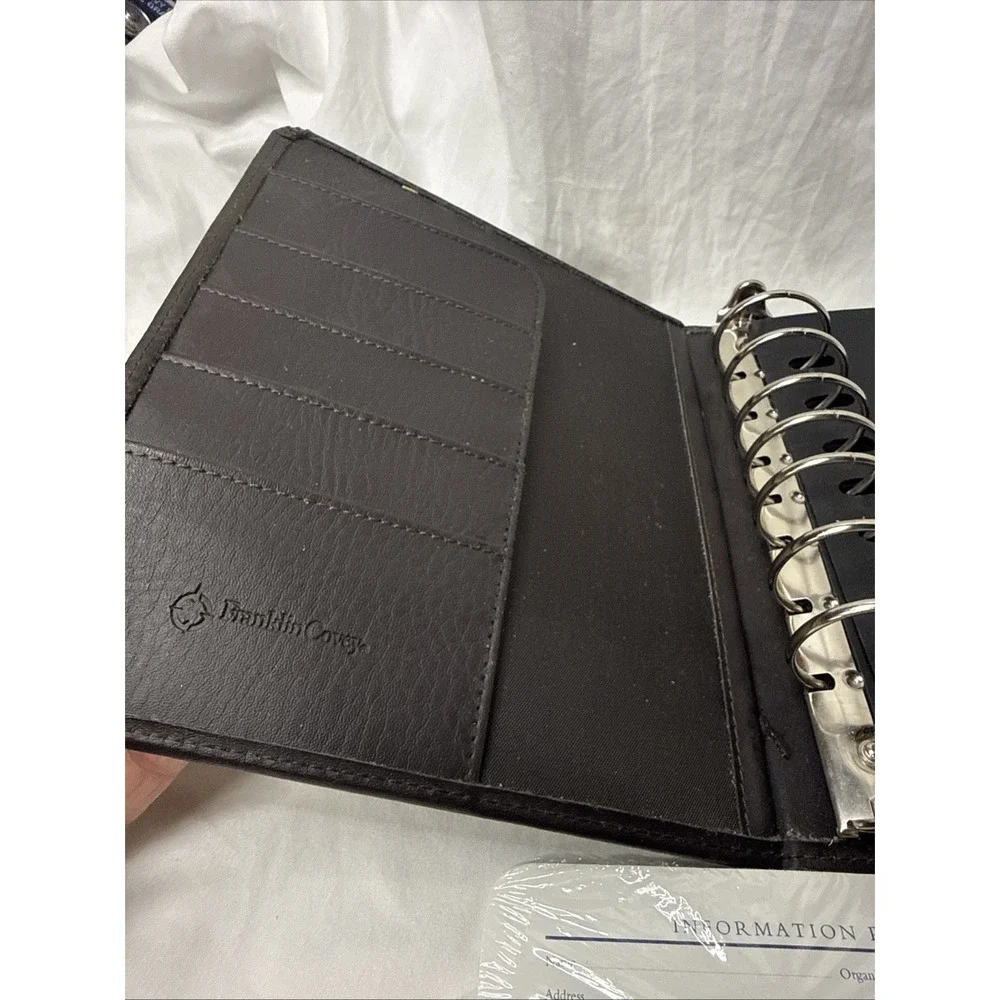 Franklin Covey BLACK  7 large Ring Binder Planner Faux Leather Inserts Guide Tab